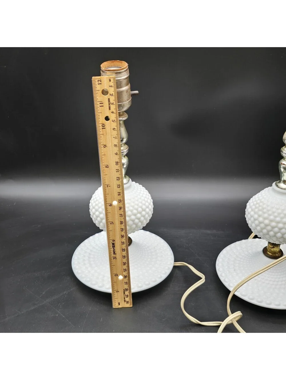 Vintage Hobnail Milk Glass Boudoir Lamps Pair Mid Century Fenton Style Set of 2